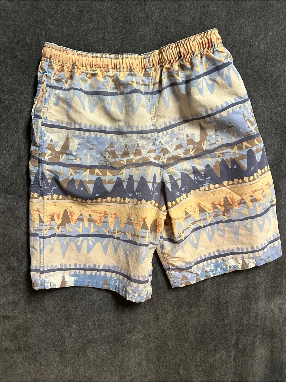 Patagonia Kids XXL Printed Swim Trunks Board Shorts Blue Tan Orange